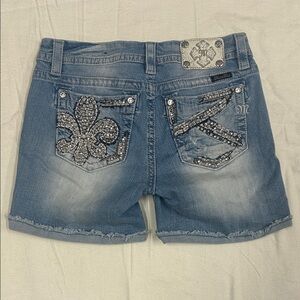 Miss Me Blue Jean Shorts with Silver Embellishments
